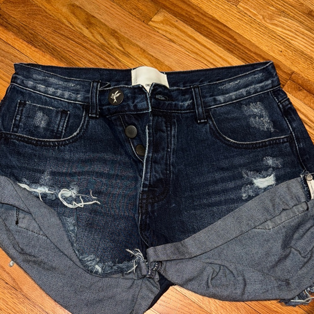 One Teaspoon Dark Blue Distressed Jean Shorts
